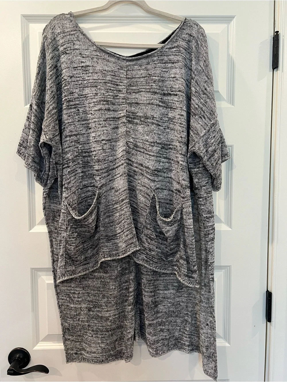 Free People Light Bright High Low Linen Knit Tunic Gray Pockets Medium